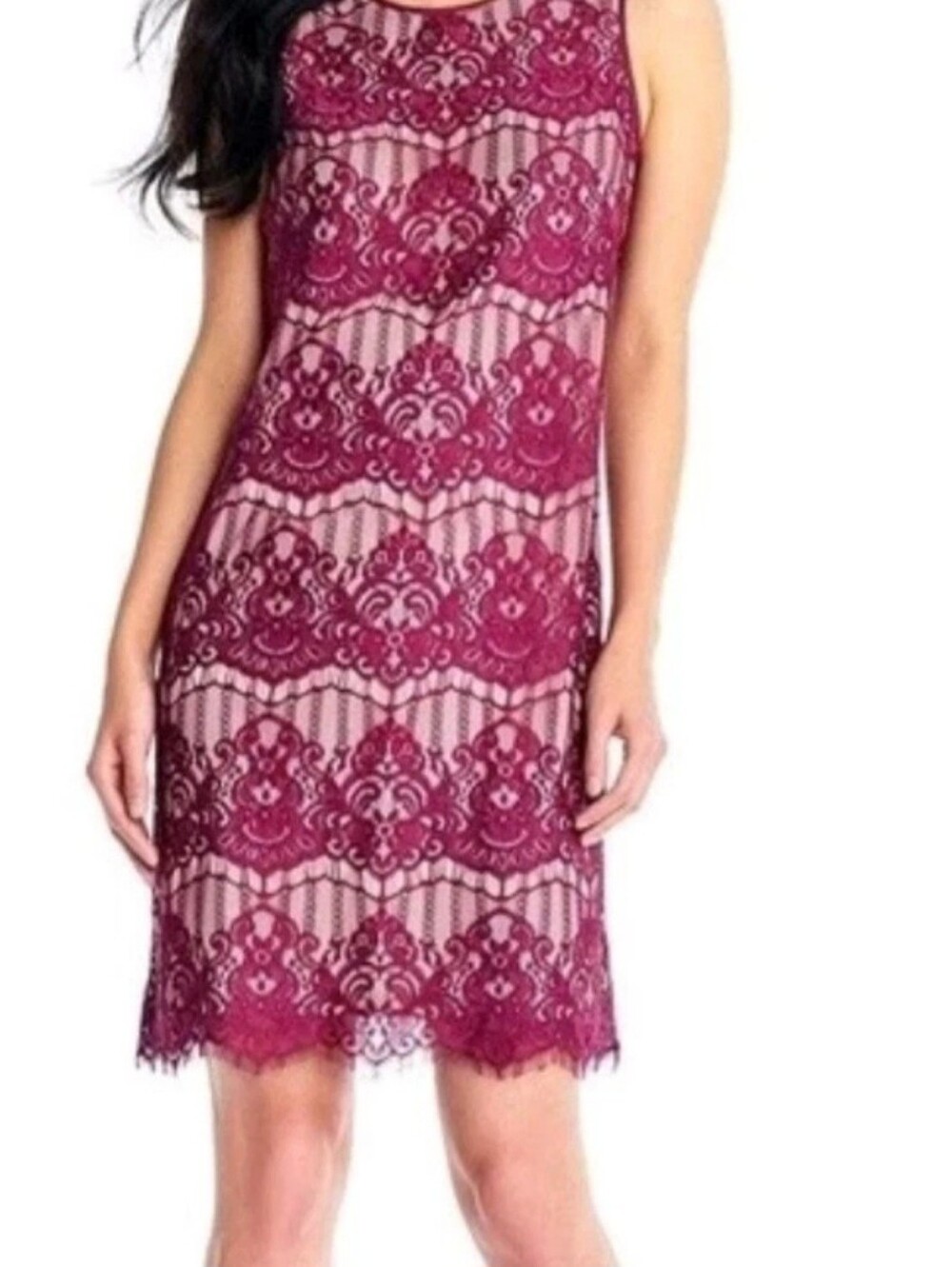 Sleeveless Burgundy‎ Lace Shift Dress